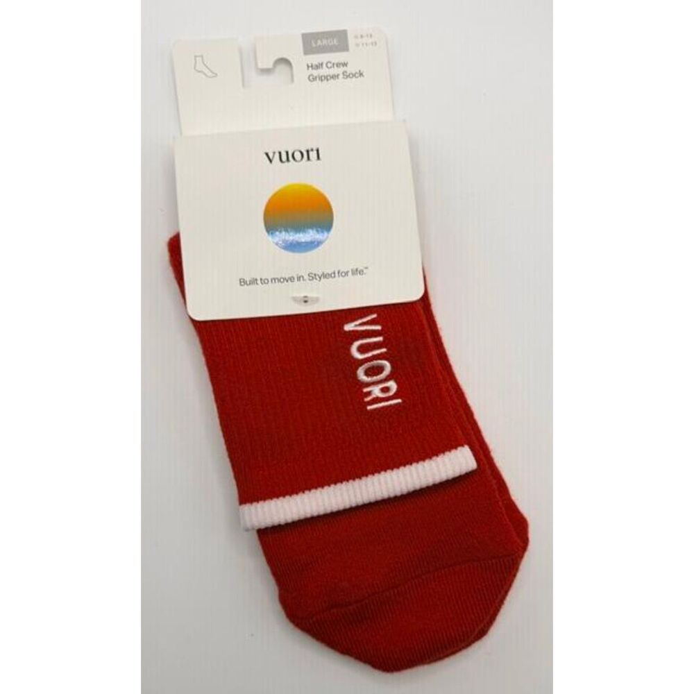 VUORI Half Crew Gripper Socks Red Crimson Large M 9-13 W 11-13 **RARE**